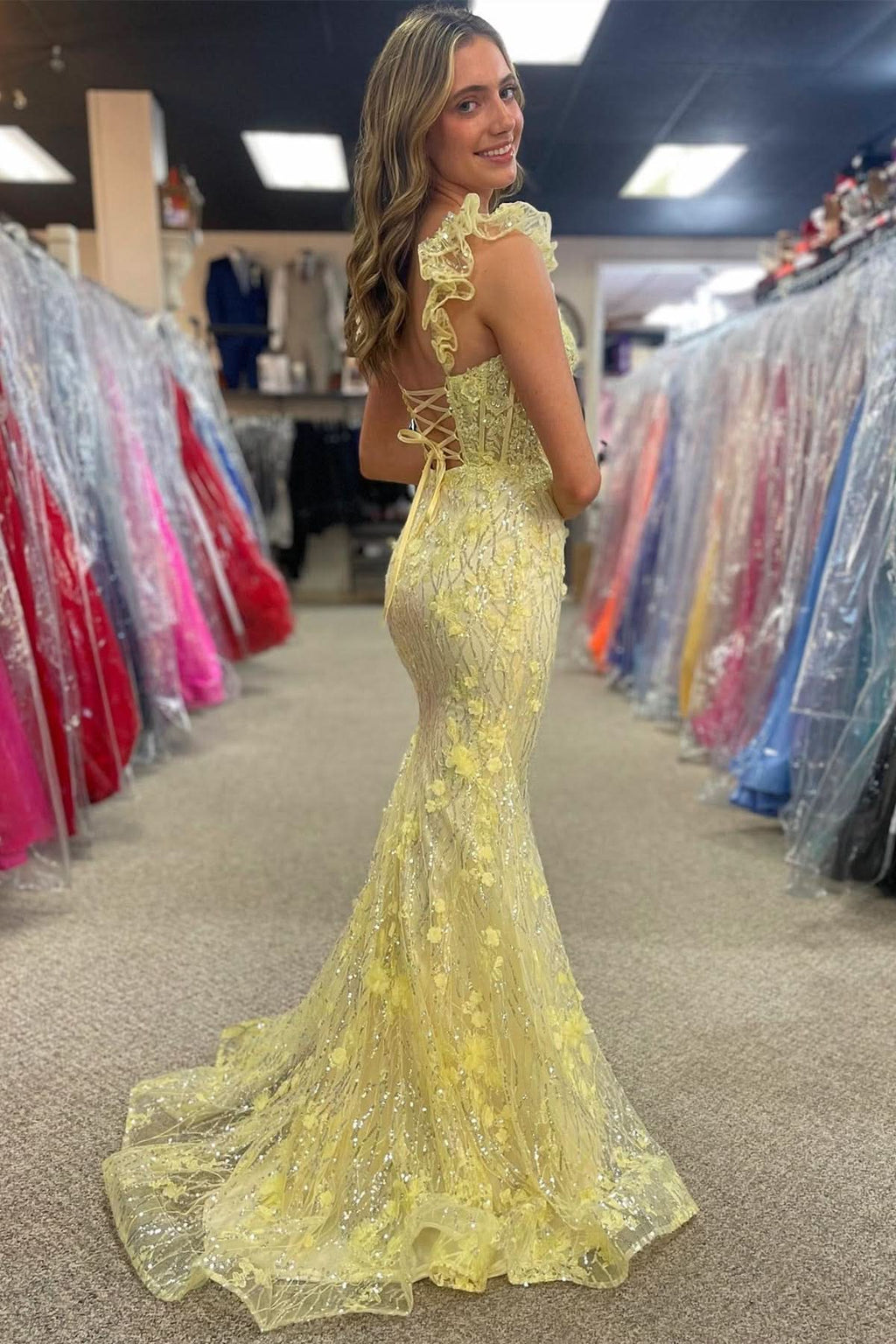 Lovely Red Appliques Sweetheart Flutter Sleeve Mermaid Long Prom Dress BM bride