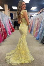 Lovely Red Appliques Sweetheart Flutter Sleeve Mermaid Long Prom Dress BM bride