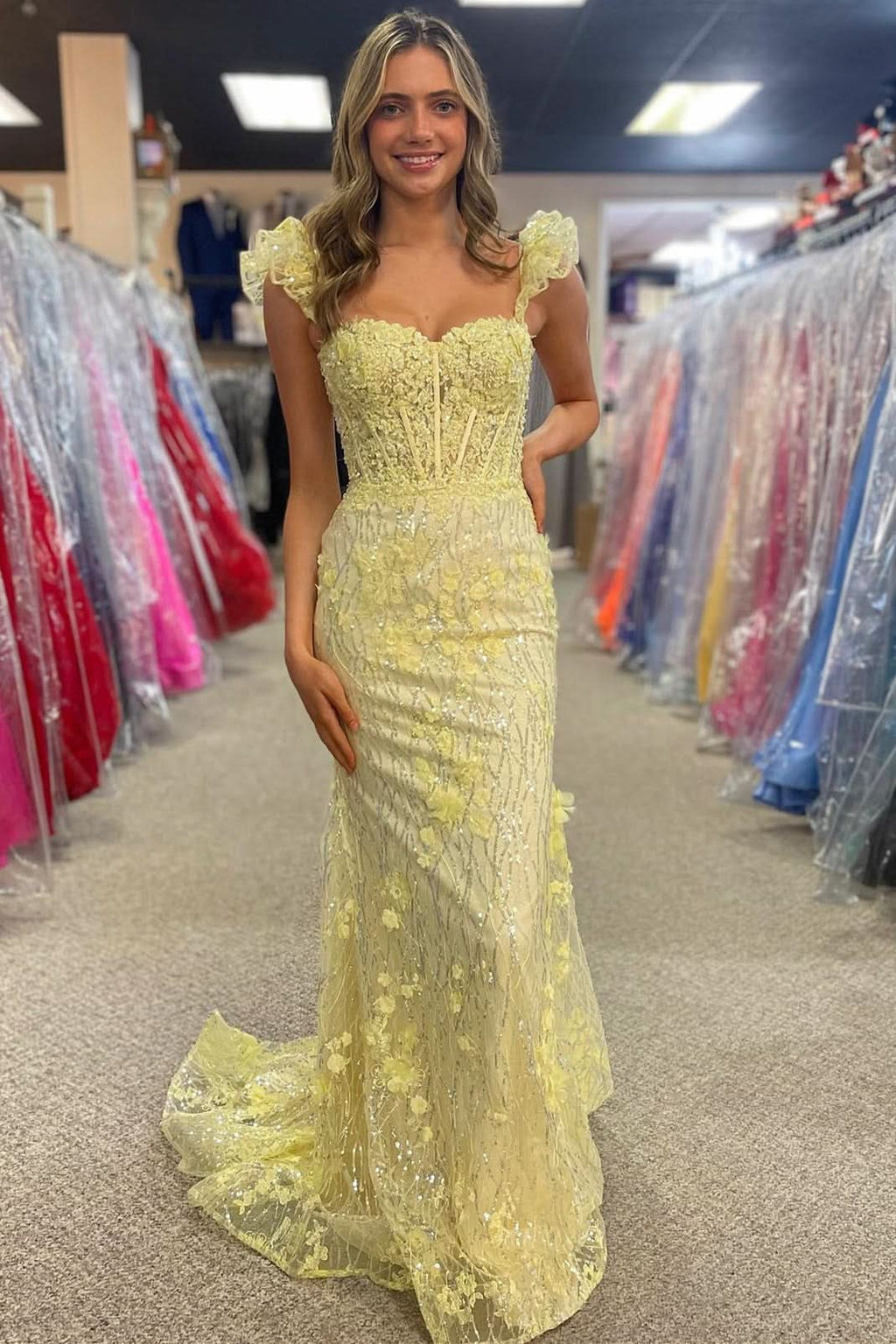 Lovely Red Appliques Sweetheart Flutter Sleeve Mermaid Long Prom Dress BM bride