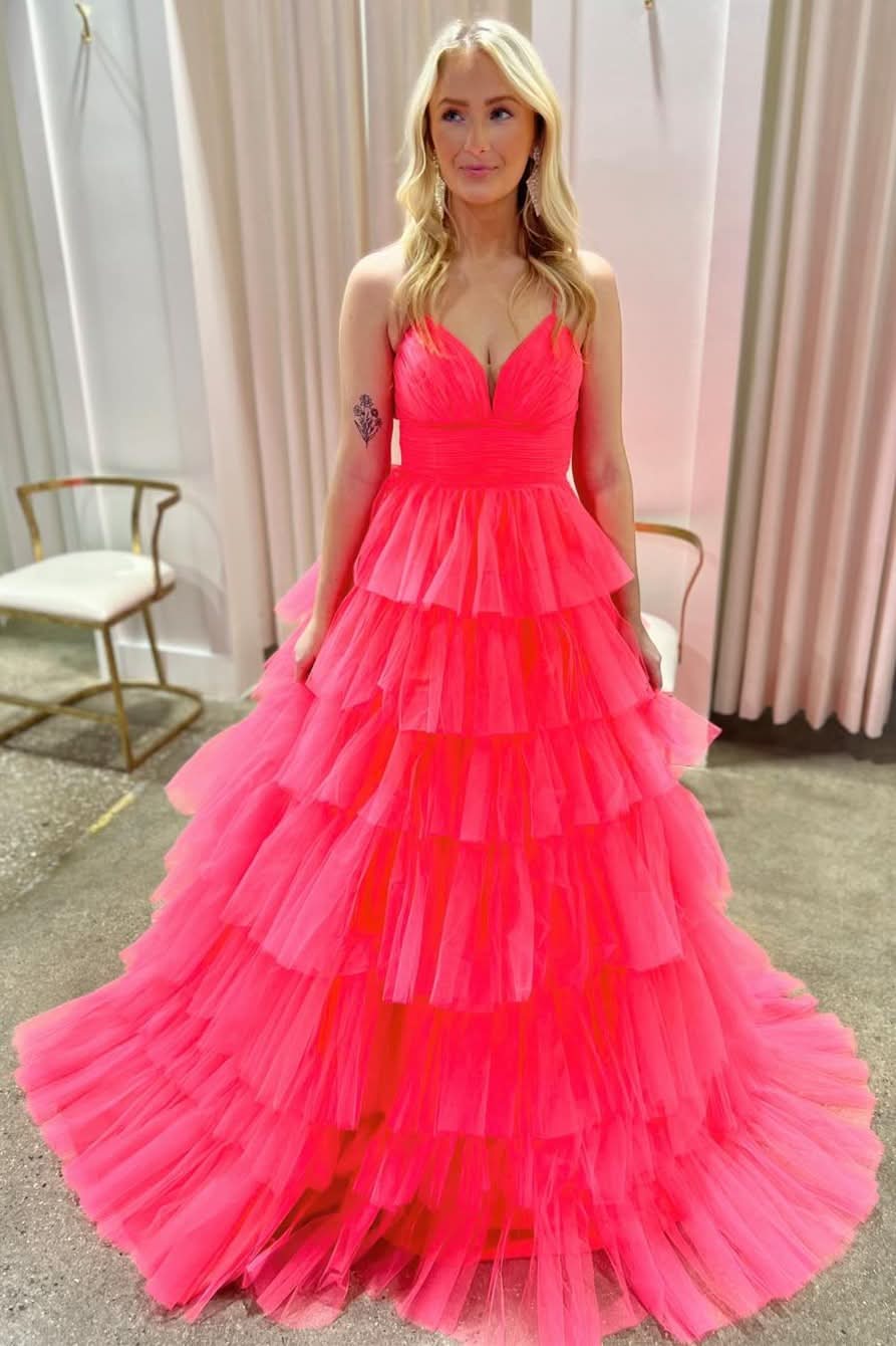Gorgeous Lavender V-Neck Ruffle Tiered Long Prom Gown BM bride