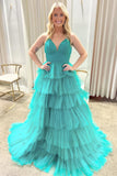 Gorgeous Lavender V-Neck Ruffle Tiered Long Prom Gown BM bride