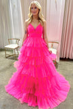Gorgeous Lavender V-Neck Ruffle Tiered Long Prom Gown BM bride