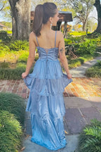 Beautiful Periwinkle Corset Multi-Layer Ruffle Long Prom Dress BM bride