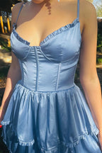 Beautiful Periwinkle Corset Multi-Layer Ruffle Long Prom Dress BM bride