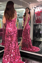 Stylish Cut Glass Mirror Long Prom Dress with Slit in Pink BM bride