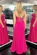 Dazzling Magenta Appliques Sweetheart A-Line Long Prom Dress with Slit BM bride