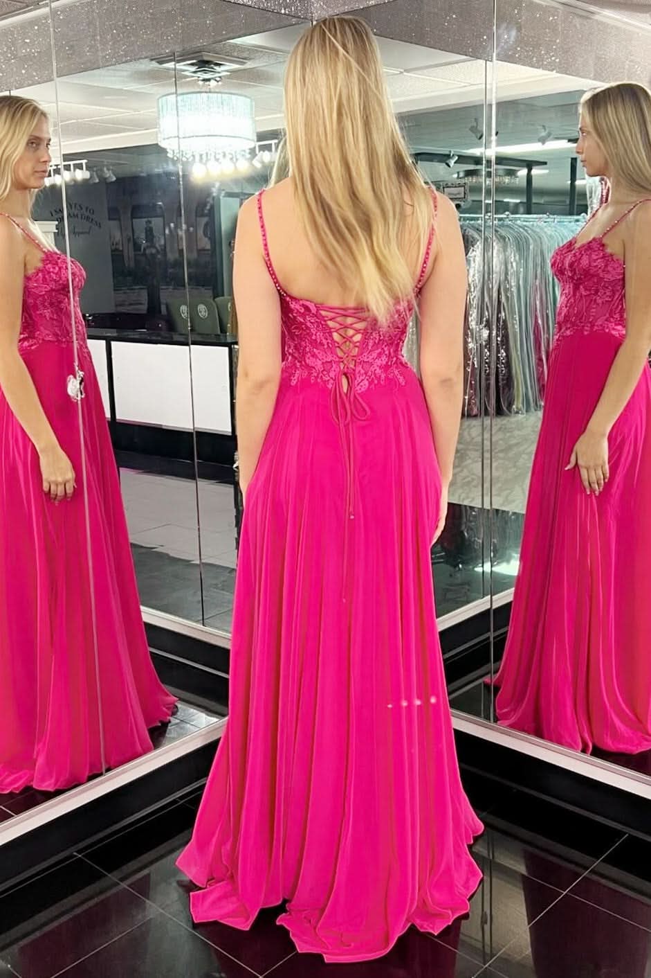 Dazzling Magenta Appliques Sweetheart A-Line Long Prom Dress with Slit BM bride