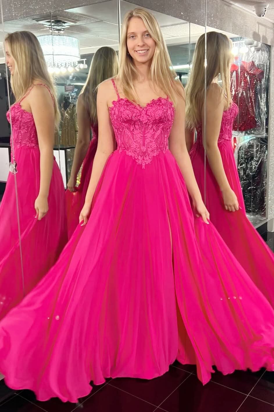 Dazzling Magenta Appliques Sweetheart A-Line Long Prom Dress with Slit BM bride