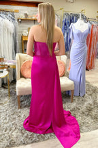 Stylish Strapless Beaded Ruched Maxi Dress with Attached Train BM bride