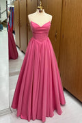 Hot Pink Strapless Lace-Up A-Line Long Formal Dress BM bride