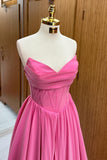 Hot Pink Strapless Lace-Up A-Line Long Formal Dress BM bride