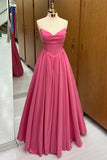 Hot Pink Strapless Lace-Up A-Line Long Formal Dress BM bride
