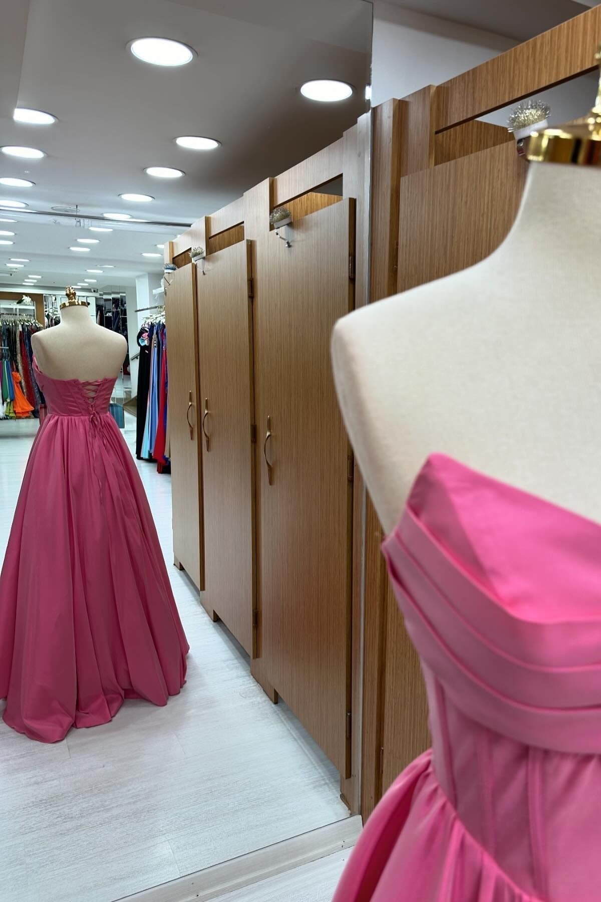 Hot Pink Strapless Lace-Up A-Line Long Formal Dress BM bride