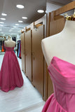 Hot Pink Strapless Lace-Up A-Line Long Formal Dress BM bride