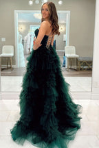 Gorgeous Emerald Sweetheart Lace-Up Ruffle Prom Gown with Slit BM bride