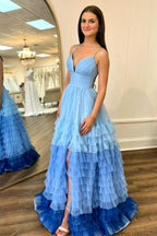Charming V-Neck Ruffle Tiered Prom Dress in Lavender and Purple Ombre BM bride