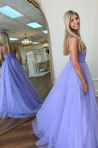 Beautiful Lavender Beaded Surplice Tulle Prom Dress BM bride