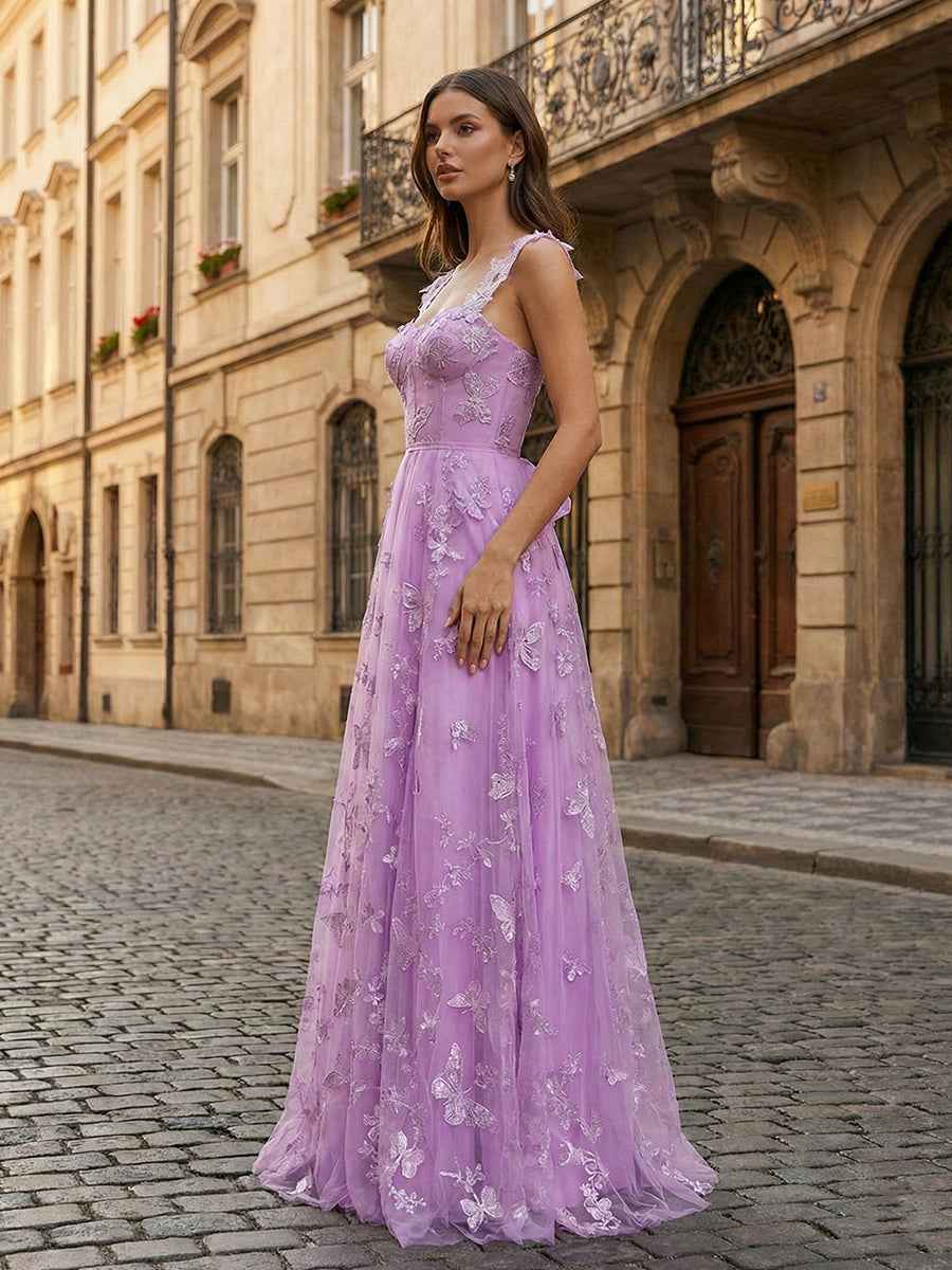 Sage Green Sweetheart A Line Butterfly Tulle Corset Prom Dress