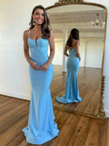 Elegant Mermaid Spaghetti Straps Beaded Satin Long Prom Dress BM bride