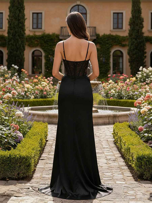 Sheath Spaghetti Straps Pleated Corset Long Prom Dress BMBRIDE