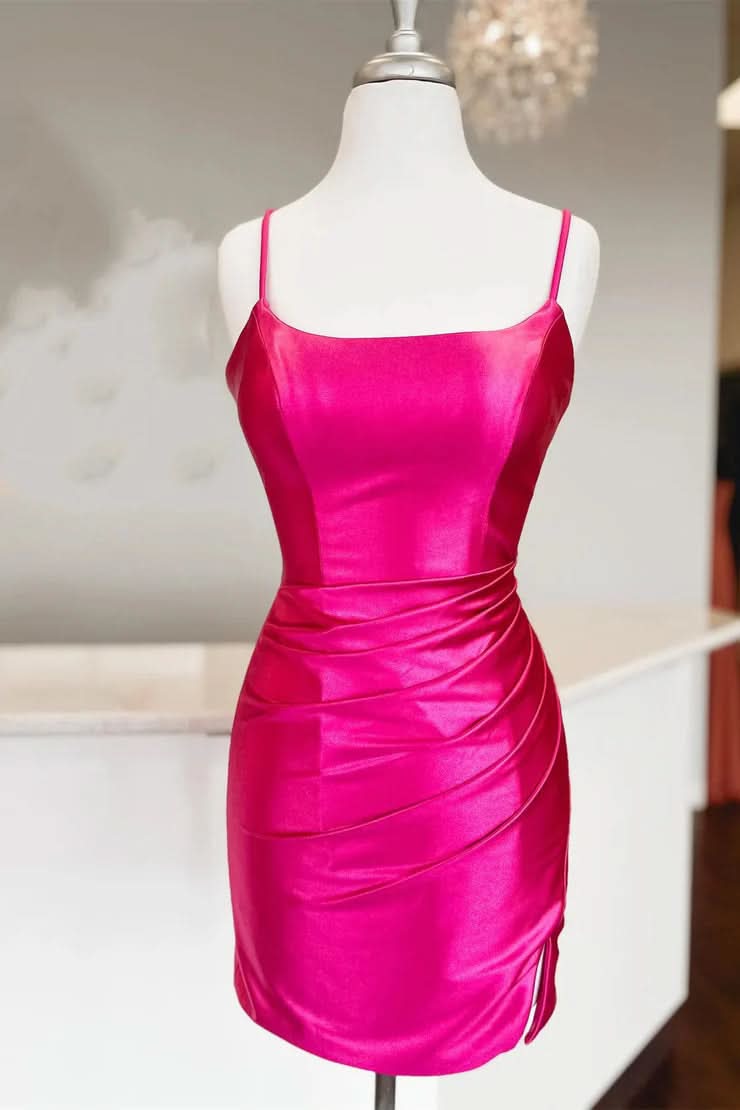 Spaghetti Strap Sheath Short Homecoming Dress with Corset Back BM bride
