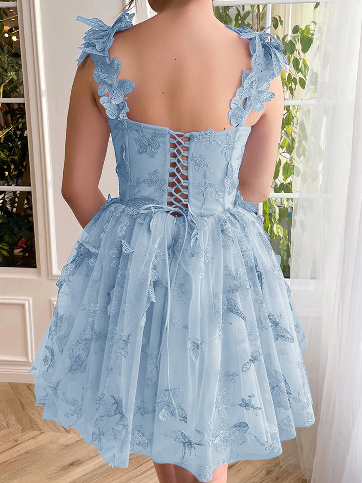 Charming A-Line Short Tulle Prom Dress with Enchanting 3D Butterflies BM bride