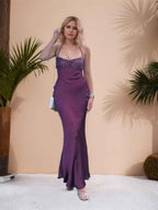 Spaghetti Straps Lace Up Satin Long Prom Dress