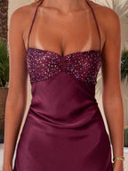 Spaghetti Straps Lace Up Satin Long Prom Dress