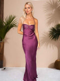 Spaghetti Straps Lace Up Satin Long Prom Dress