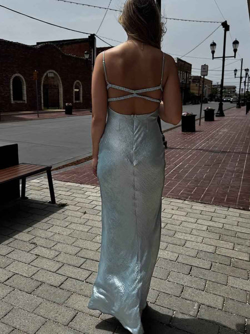 Spaghetti Straps Mermaid Open Back Long Prom Dress BMBRIDE