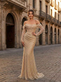 Sparkly Gold Mermaid Beaded Off-the-Shoulder Corset Prom Dress