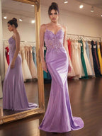 Sparkly Lavender Corset Long Prom Dress with Asymmetrical Appliqu¡§|s