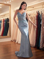 Sparkly Lavender Corset Long Prom Dress with Asymmetrical Appliqu¡§|s
