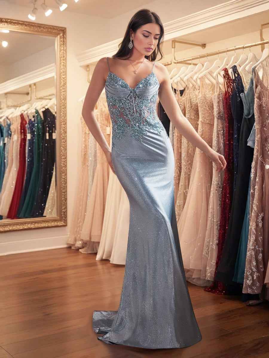 Sparkly Lavender Corset Long Prom Dress with Asymmetrical Appliqu¡§|s