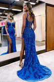 Sparkly Blue Sheath Sequins Long Prom Dress with Slit BM bride