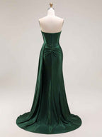 Sparkly Mermaid Strapless Corset Ruched Long Prom Dress