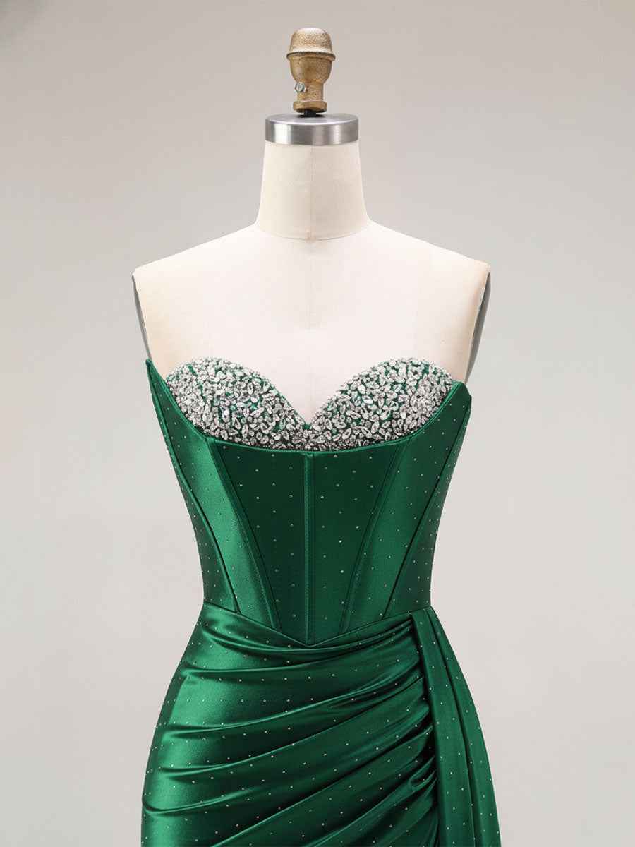 Sparkly Mermaid Strapless Corset Ruched Long Prom Dress