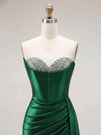 Sparkly Mermaid Strapless Corset Ruched Long Prom Dress