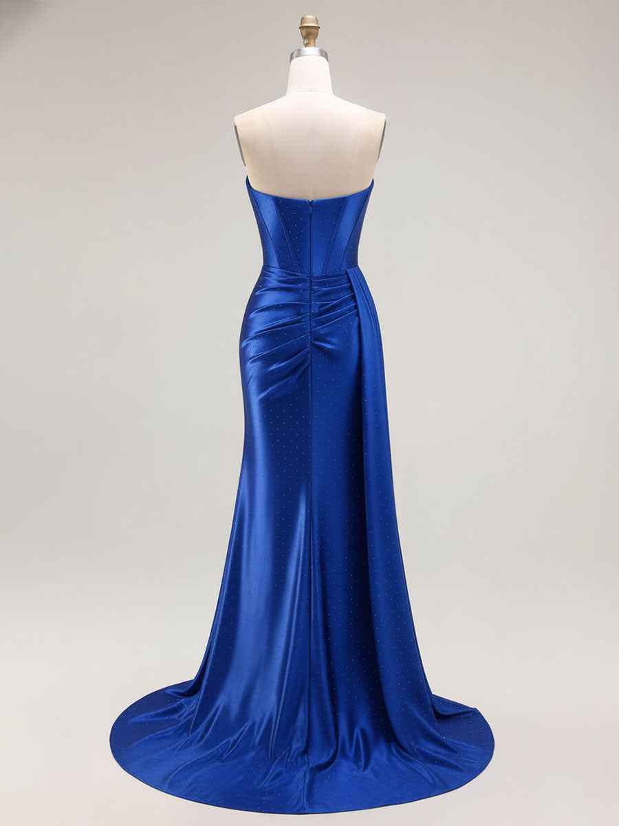 Sparkly Mermaid Strapless Corset Ruched Long Prom Dress