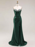 Sparkly Mermaid Strapless Corset Ruched Long Prom Dress