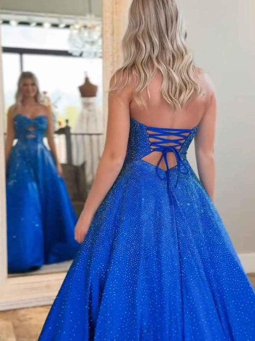 Sparkly A Line Cut Out Sweetheart Long Prom Dress with Beading BMBRIDE