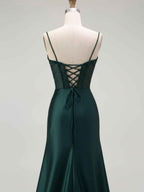 Sparkly Satin Mermaid Long Corset Prom Dress with Beading