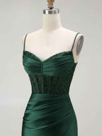 Sparkly Satin Mermaid Long Corset Prom Dress with Beading