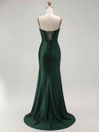 Sparkly Satin Mermaid Long Corset Prom Dress with Beading