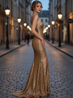 Sparkly Strapless Mermaid Sequined Prom Dress with Slit