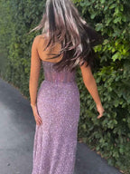 Strapless Sweetheart Sequins Bodycon Long Prom Dress with Beading