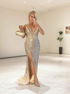 Sparkly Mermaid Deep V-Neck Sequins Prom Dress