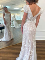 Square Neck Puff Sleeves Appliques Tulle Long Prom Dress