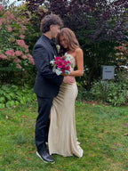 Strapless Beaded Corset Bodice Long Prom Dress with Slit