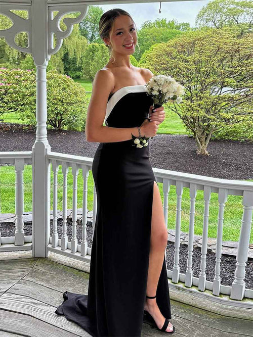 Strapless Black Mermaid Long Prom Dress with Slit BMBRIDE